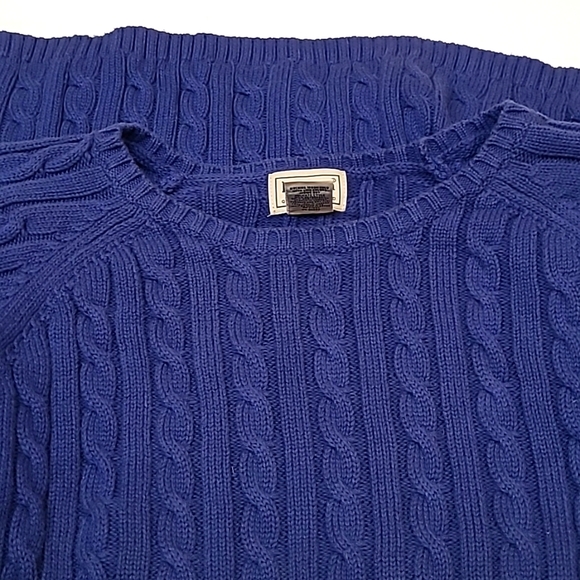 L.L. Bean Classic Cable Knit Crew Neck Cotton Sweater Blue Size XL - Picture 7 of 9